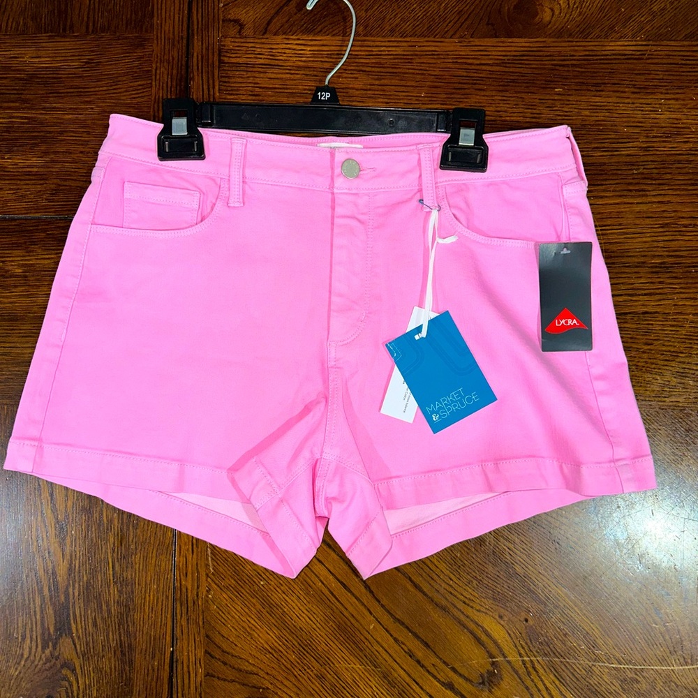 Market & Spruce Slimming Womens Shorts Size 12 Pink Stretch Support Pockets NWT